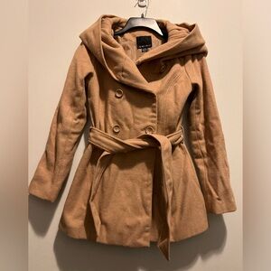 Tan Wool Coat with Hood
